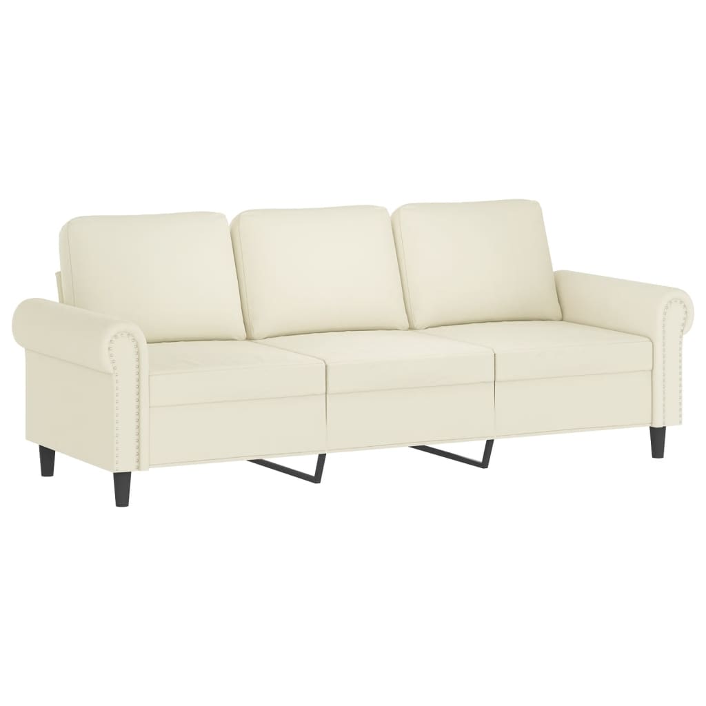 3-personers sofa med fodskammel 180 cm velour cremefarvet