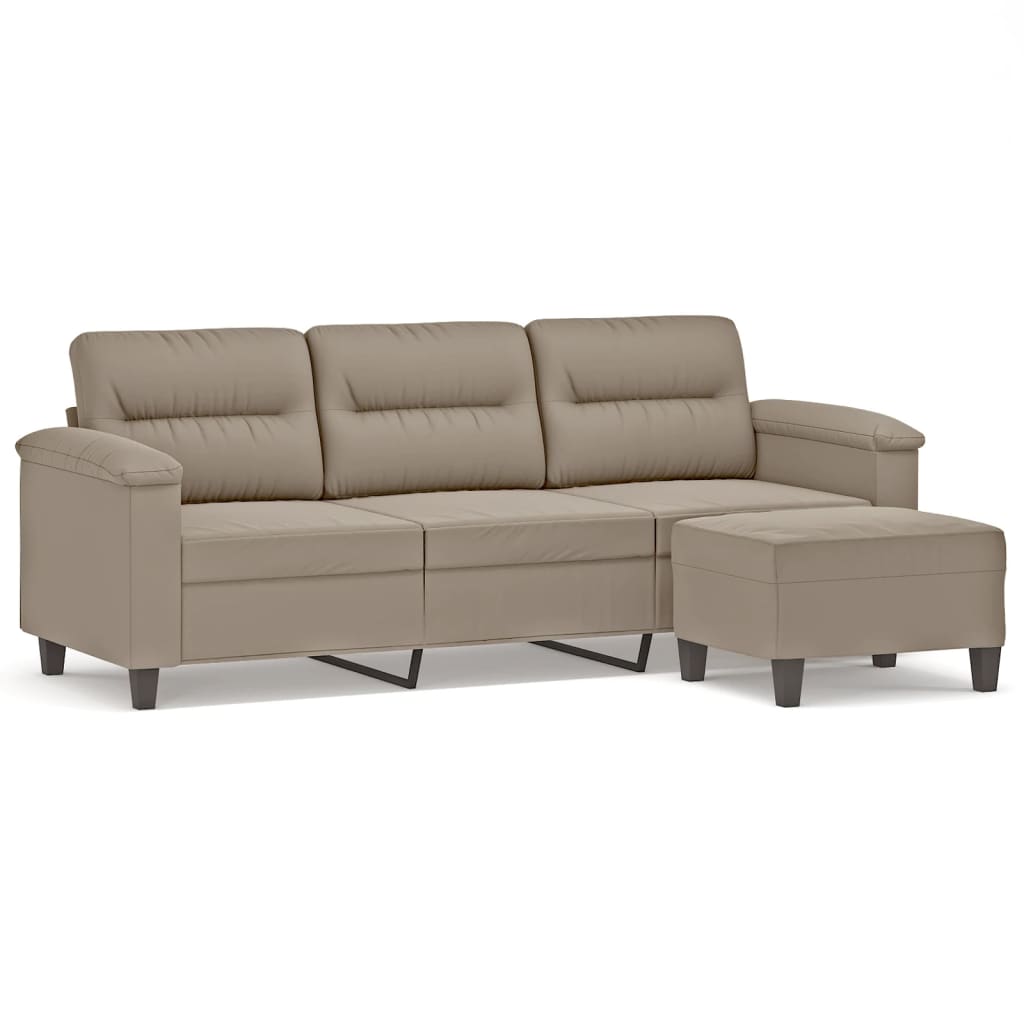 3-personers sofa med fodskammel 180 cm mikrofiberstof Gråbrun