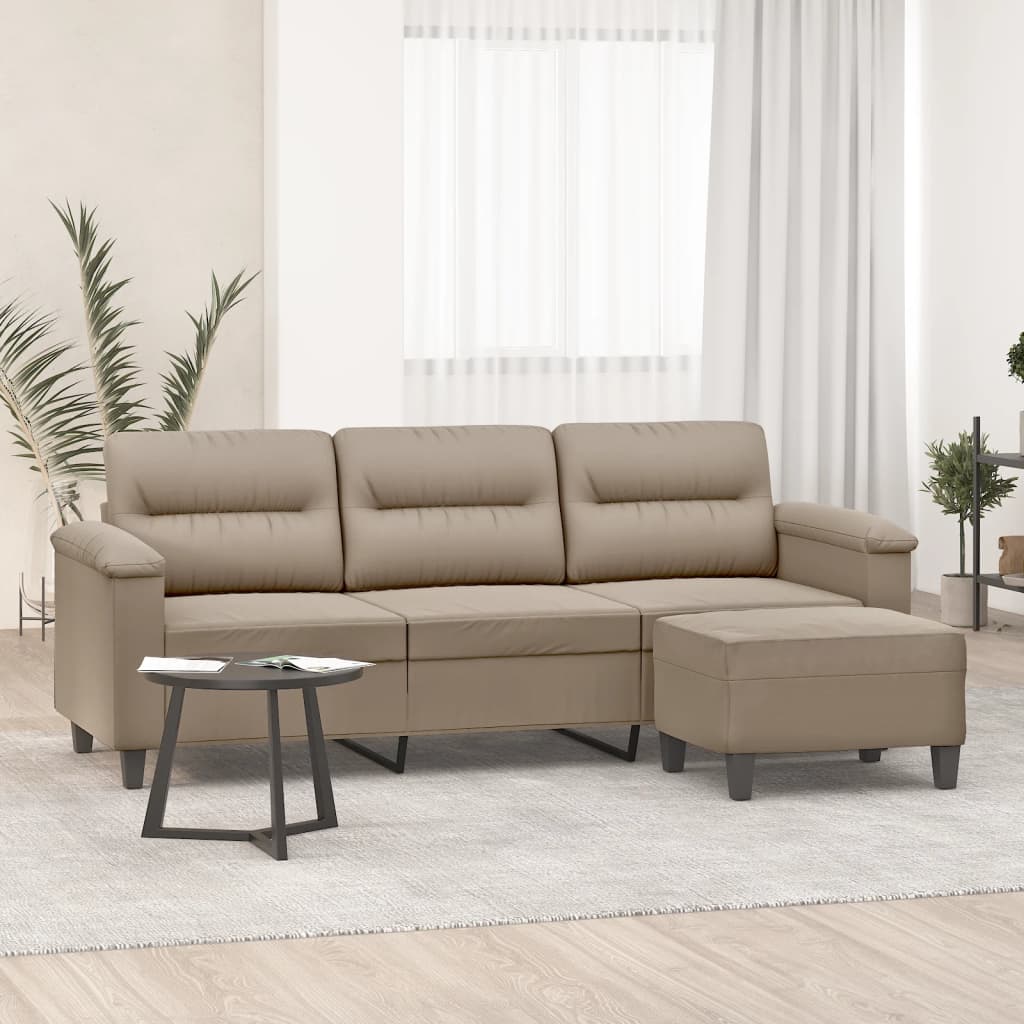 3-personers sofa med fodskammel 180 cm mikrofiberstof Grbrun