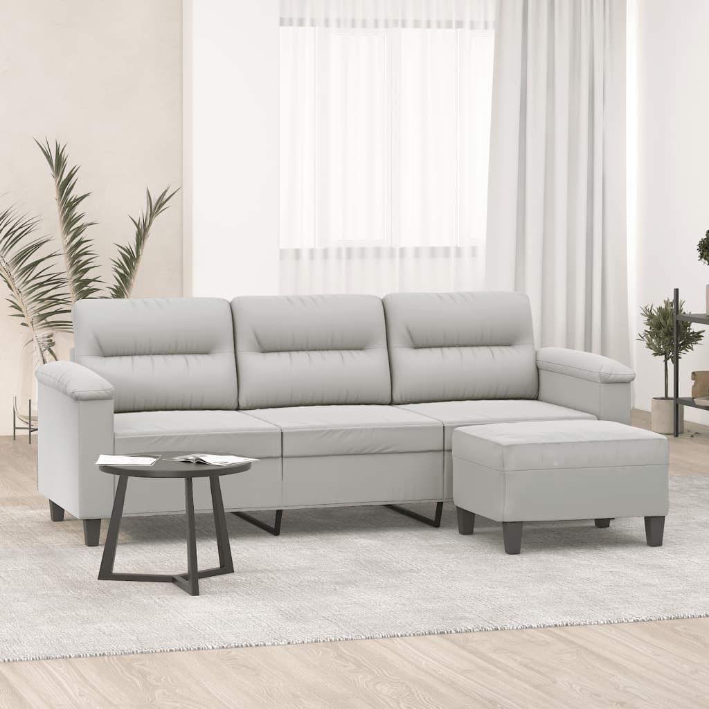 vidaXL 3-personers sofa med fodskammel 180 cm mikrofiberstof lysegrå