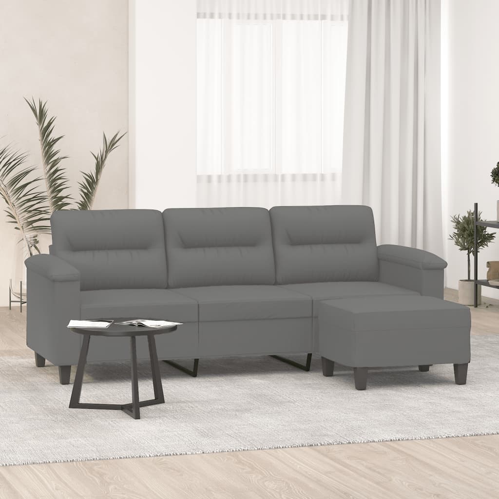 vidaXL 3-personers sofa med fodskammel 180 cm mikrofiberstof mørkegrå