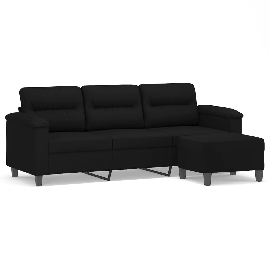 3-personers sofa med fodskammel 180 cm mikrofiberstof sort