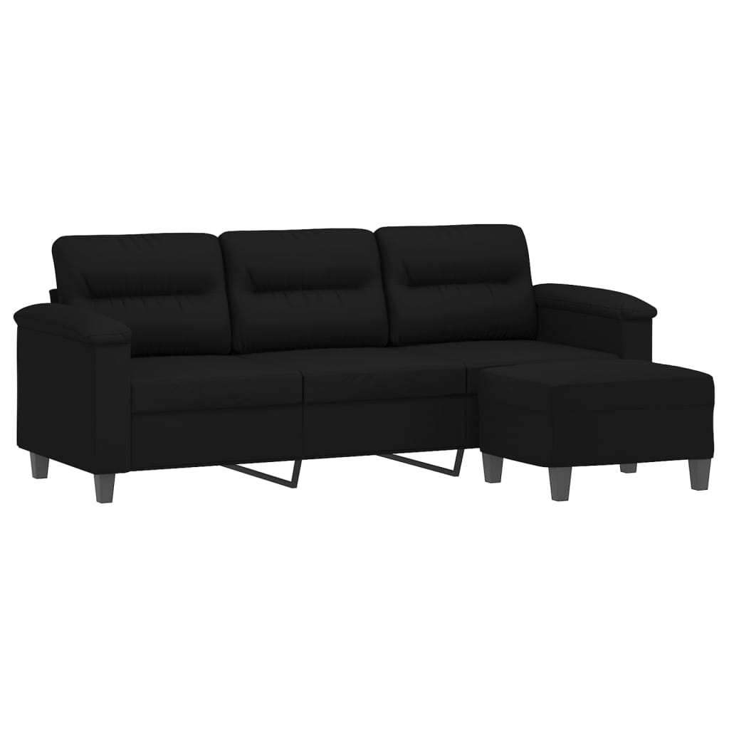 3-personers sofa med fodskammel 180 cm mikrofiberstof sort
