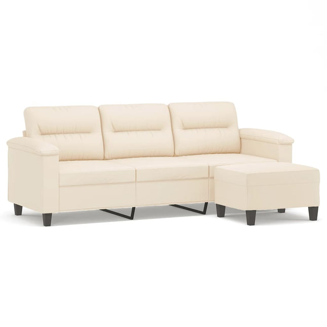 3-personers sofa med fodskammel 180 cm mikrofiberstof beige