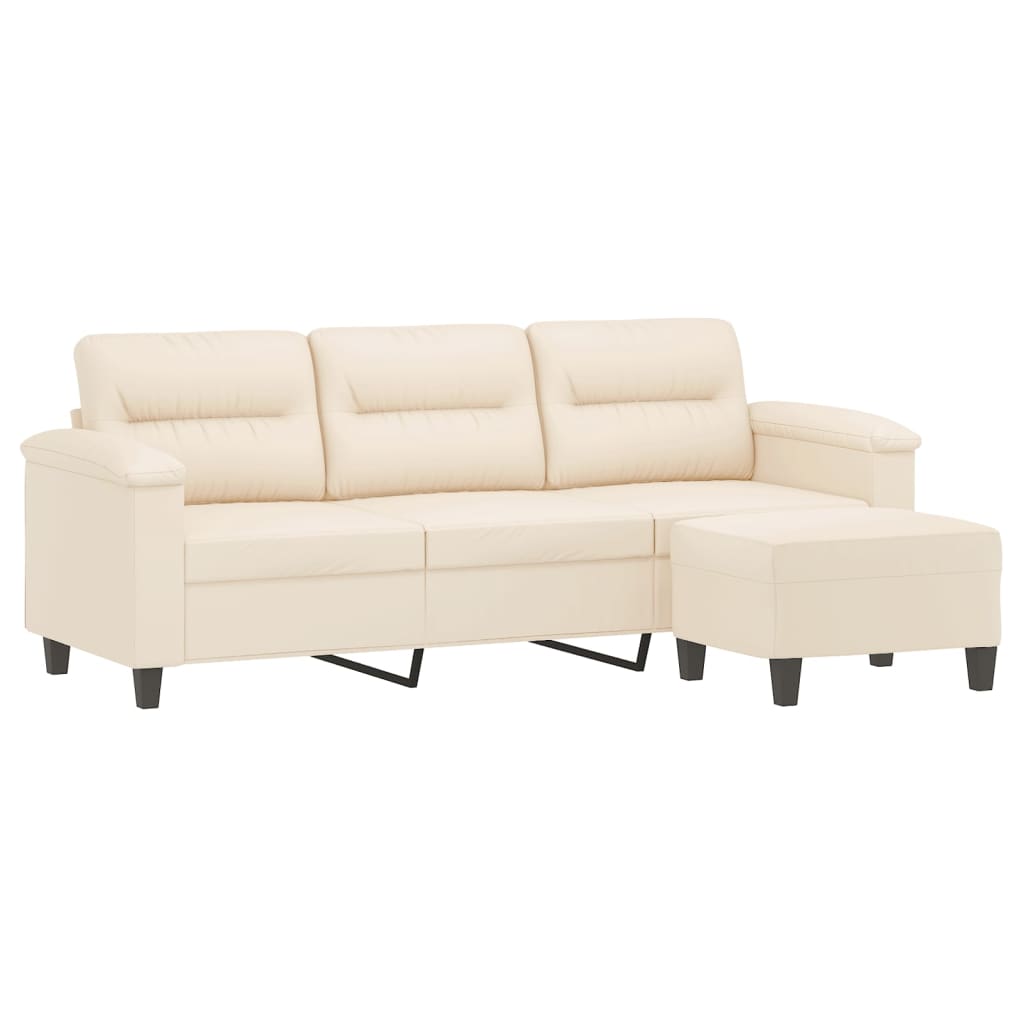 3-personers sofa med fodskammel 180 cm mikrofiberstof beige