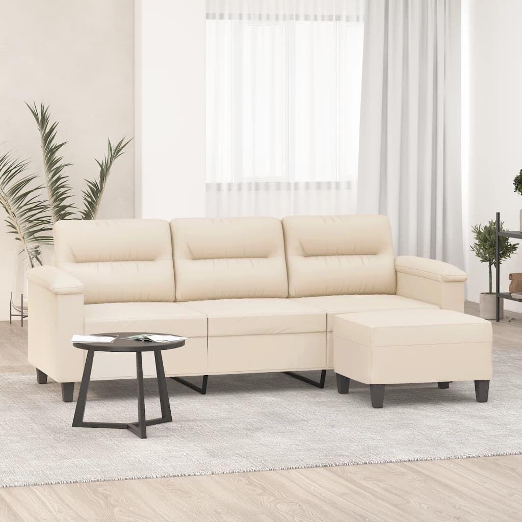 3-personers sofa med fodskammel 180 cm mikrofiberstof beige