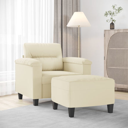 sofastol med fodskammel 60 cm kunstlæder cremefarvet