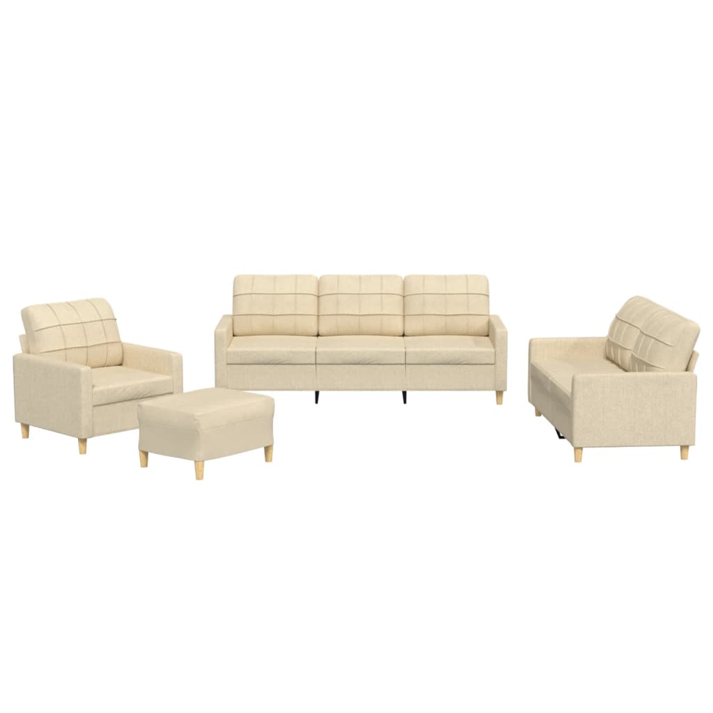 sofasæt 4 dele med hynder stof cremefarvet