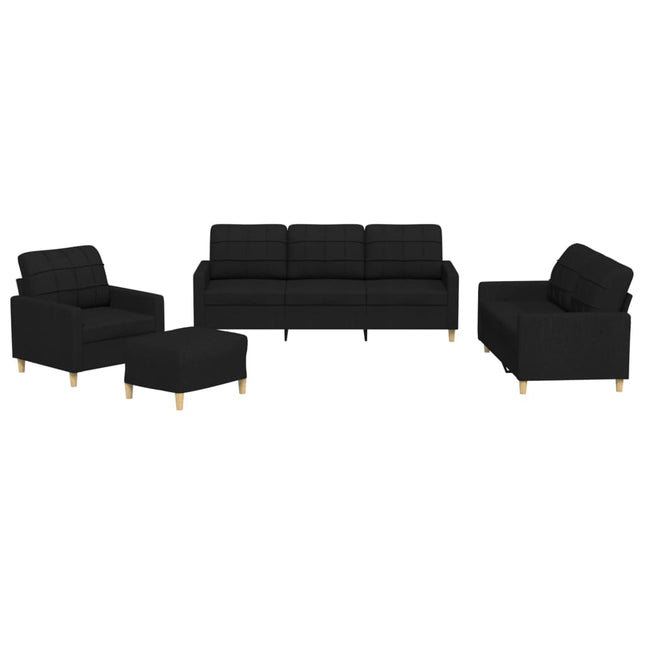 sofasæt 4 dele med hynder stof sort