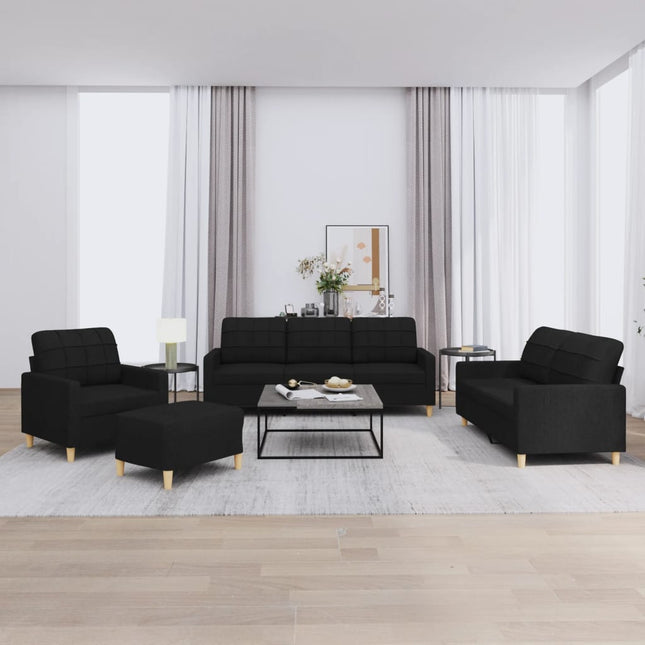 sofasæt 4 dele med hynder stof sort