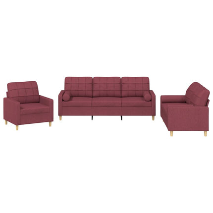 sofasæt 3 dele med puder stof vinrød
