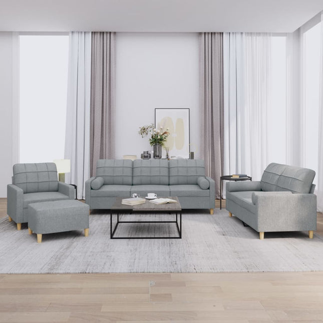 sofasæt 4 dele med puder stof lysegrå