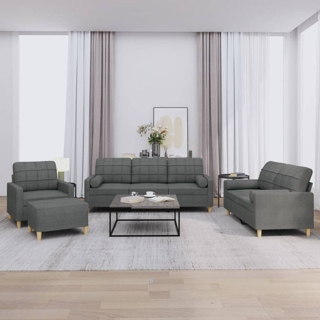 sofasæt 4 dele med puder stof mørkegrå