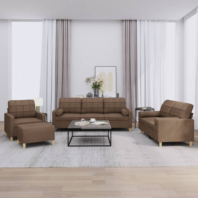 sofasæt 4 dele med puder stof brun