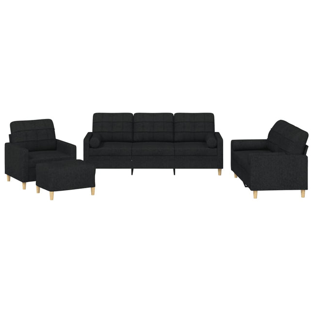sofasæt 4 dele med puder stof sort