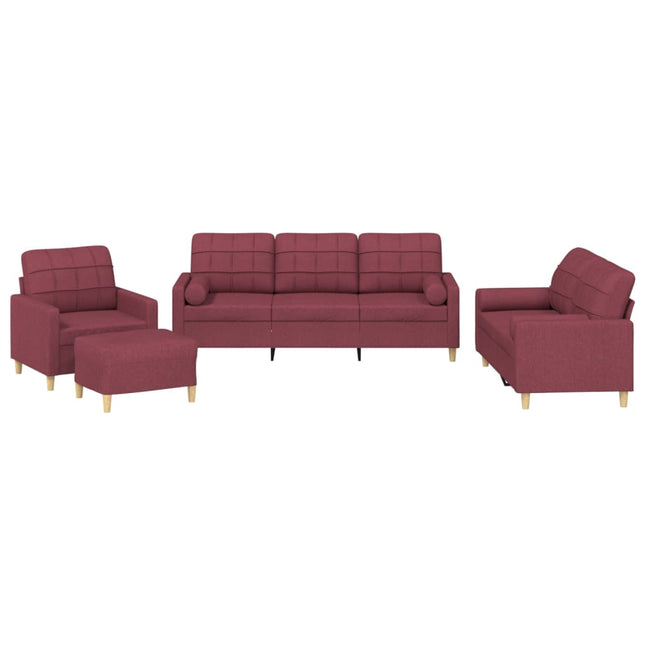 sofasæt 4 dele med puder stof vinrød