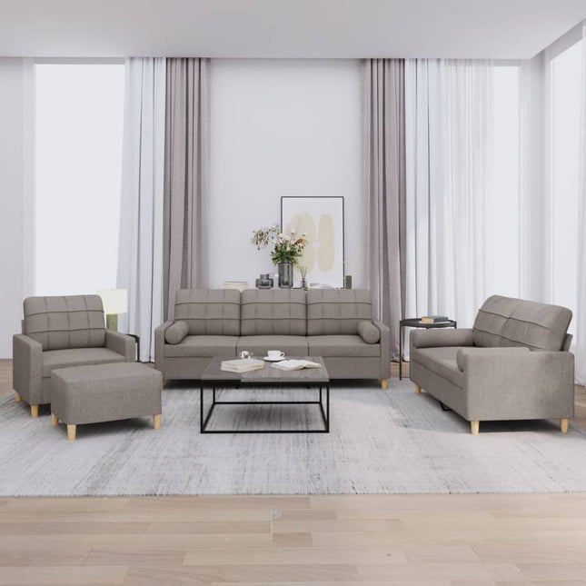 sofasæt 4 dele med puder stof gråbrun