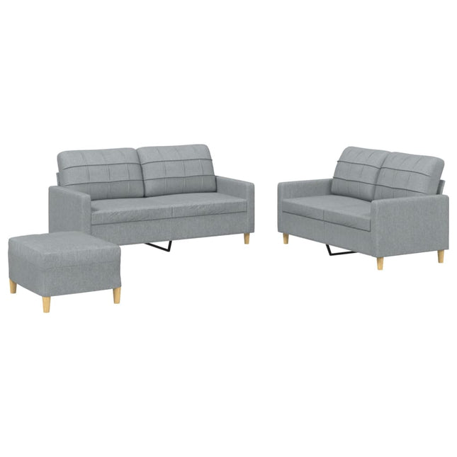 sofasæt 3 dele med hynder stof lysegrå