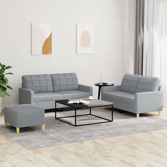 sofasæt 3 dele med hynder stof lysegrå