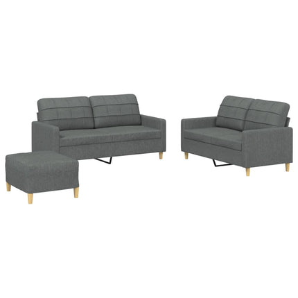 sofasæt 3 dele med hynder stof mørkegrå
