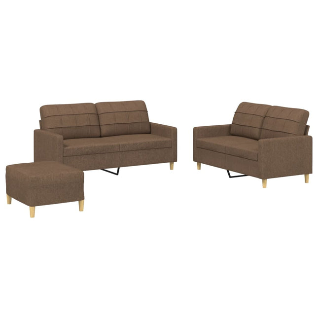 sofasæt 3 dele med hynder stof brun