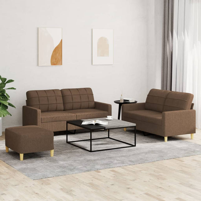 sofasæt 3 dele med hynder stof brun