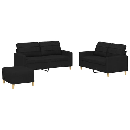 sofasæt 3 dele med hynder stof sort