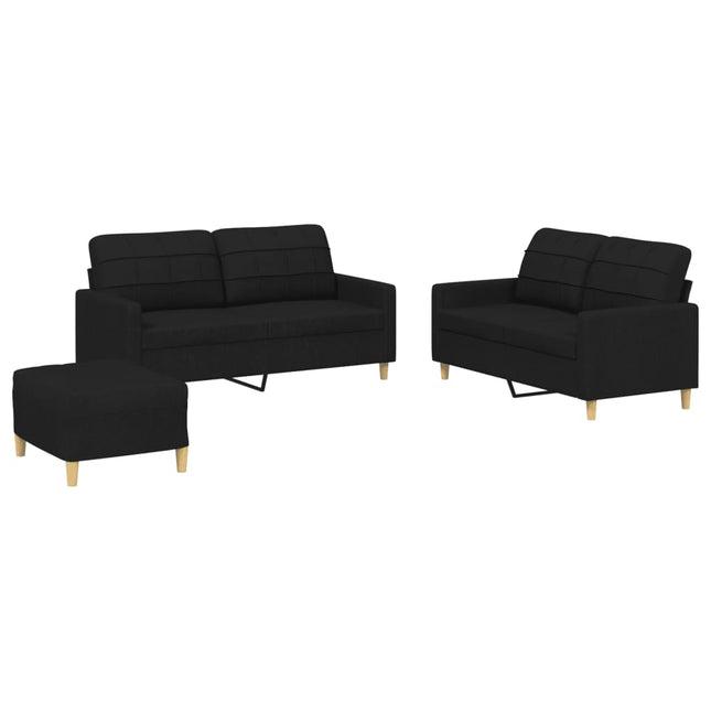 sofasæt 3 dele med hynder stof sort
