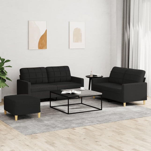 sofasæt 3 dele med hynder stof sort