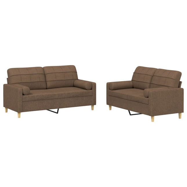 sofasæt 2 dele med puder stof brun