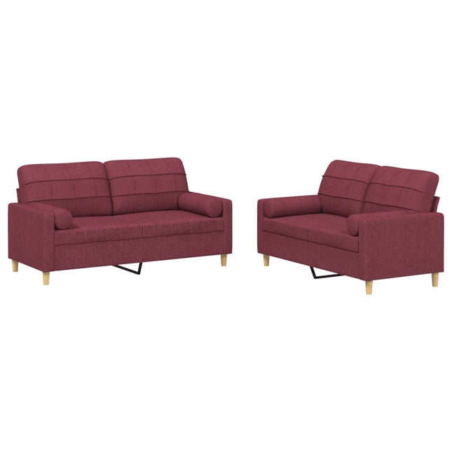 sofasæt 2 dele med puder stof vinrød