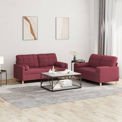 sofasæt 2 dele med puder stof vinrød