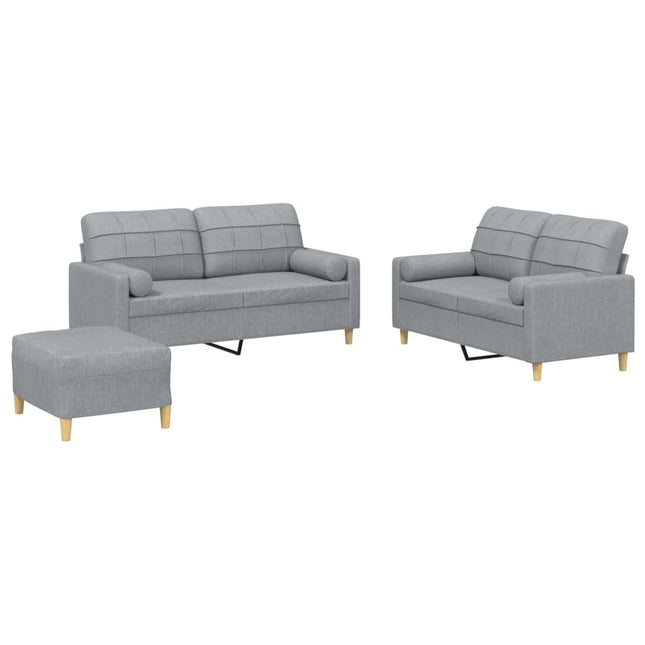 sofasæt 3 dele med puder stof lysegrå