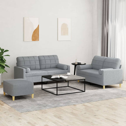 sofasæt 3 dele med puder stof lysegrå