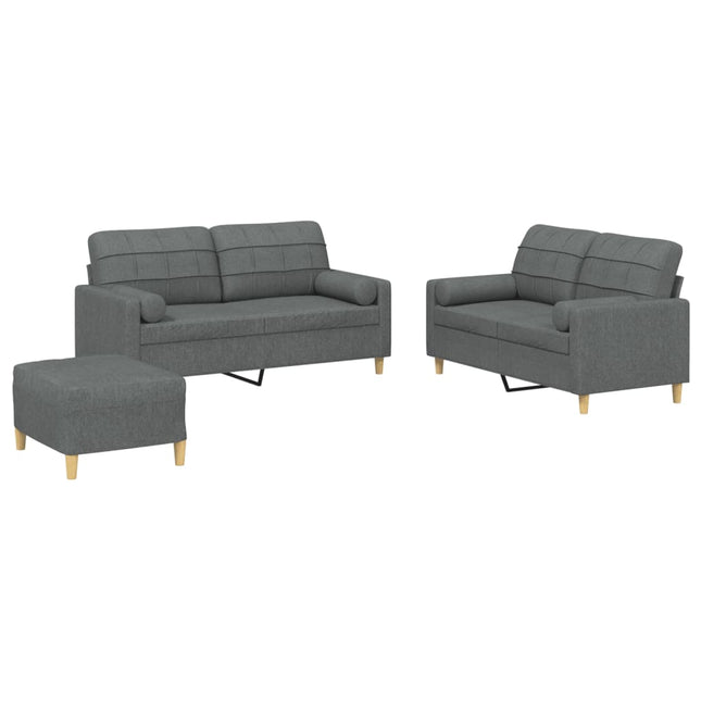 sofasæt 3 dele med puder stof mørkegrå