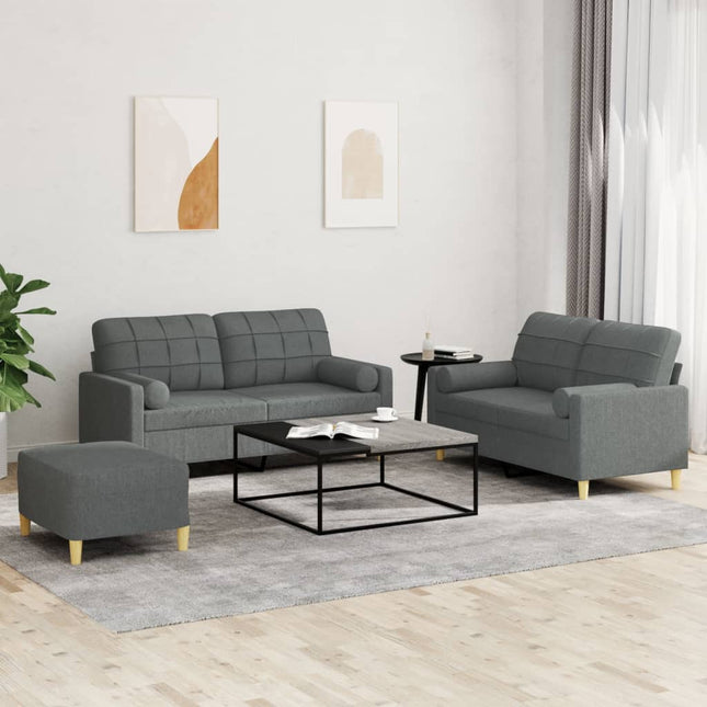 sofasæt 3 dele med puder stof mørkegrå