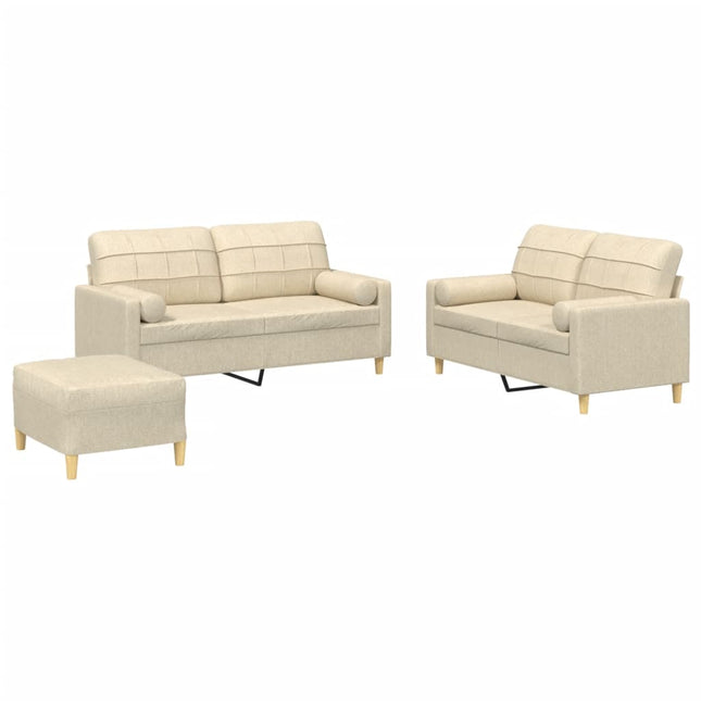 sofasæt 3 dele med puder stof cremefarvet