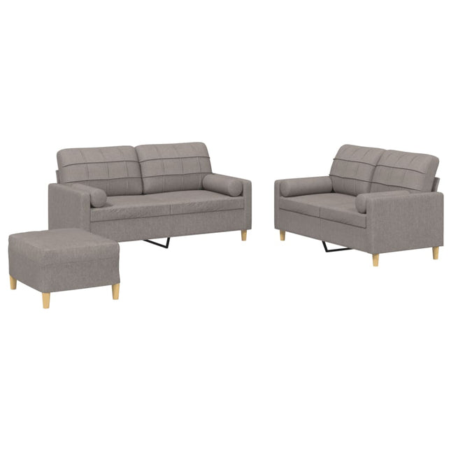 sofasæt 3 dele med puder stof gråbrun
