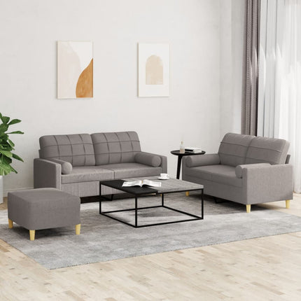 sofasæt 3 dele med puder stof gråbrun