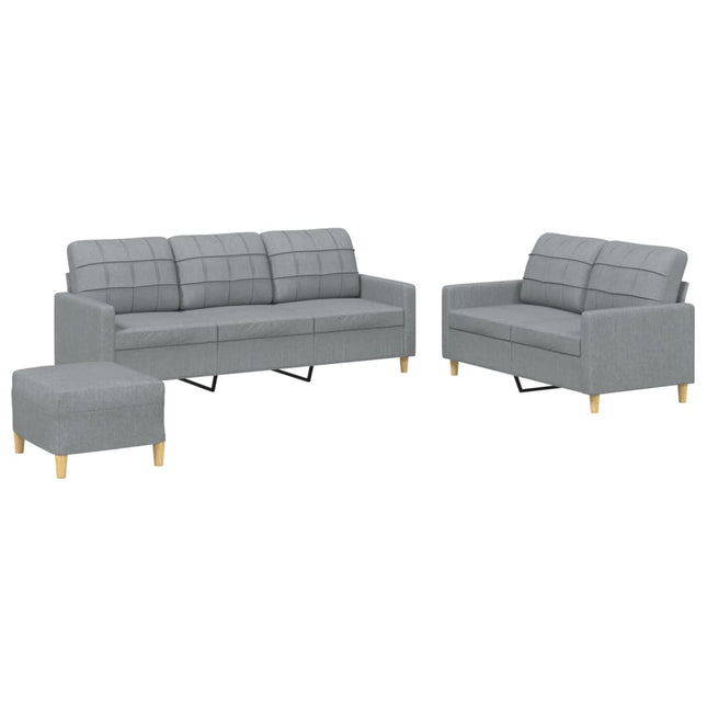 sofasæt 3 dele med hynder stof lysegrå