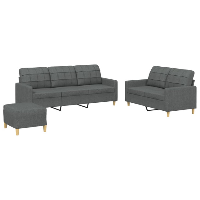 sofasæt 3 dele med hynder stof mørkegrå