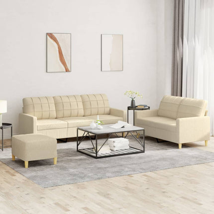 sofasæt 3 dele med hynder stof cremefarvet