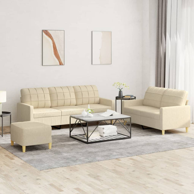 sofasæt 3 dele med hynder stof cremefarvet