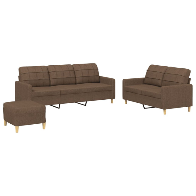sofasæt 3 dele med hynder stof brun