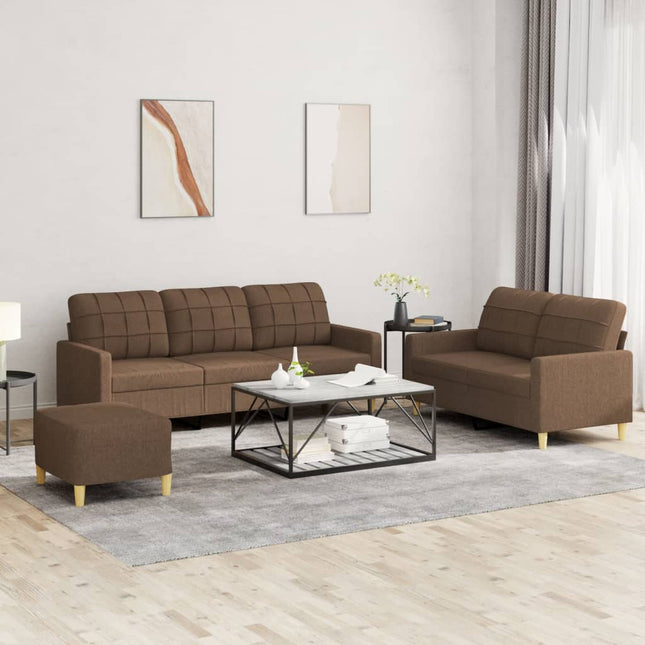 sofasæt 3 dele med hynder stof brun
