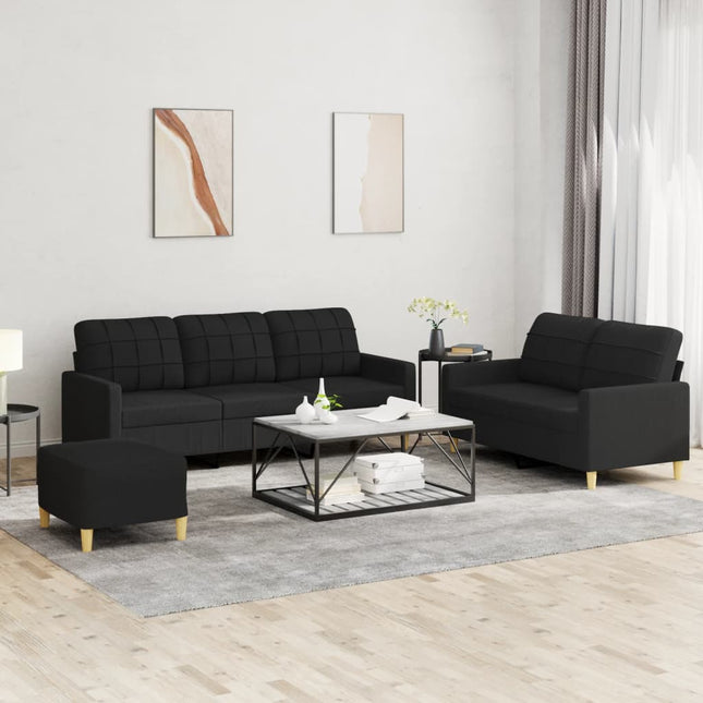 sofasæt 3 dele med hynder stof sort