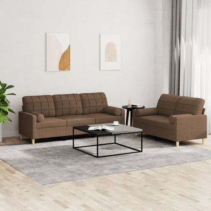 sofasæt 2 dele med puder stof brun