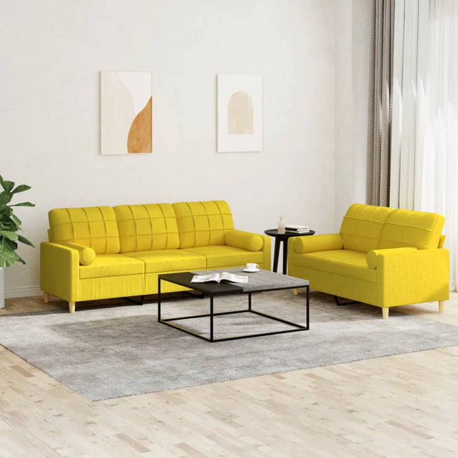 sofasæt 2 dele med puder stof lysegul