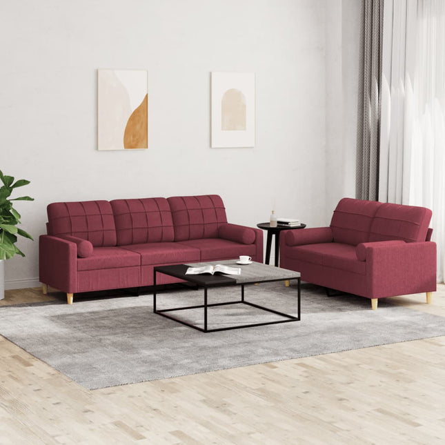 sofasæt 2 dele med puder stof vinrød