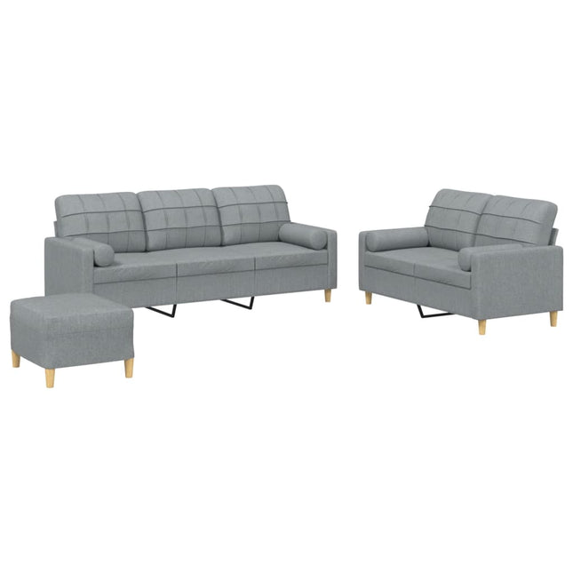sofasæt 3 dele med puder stof lysegrå